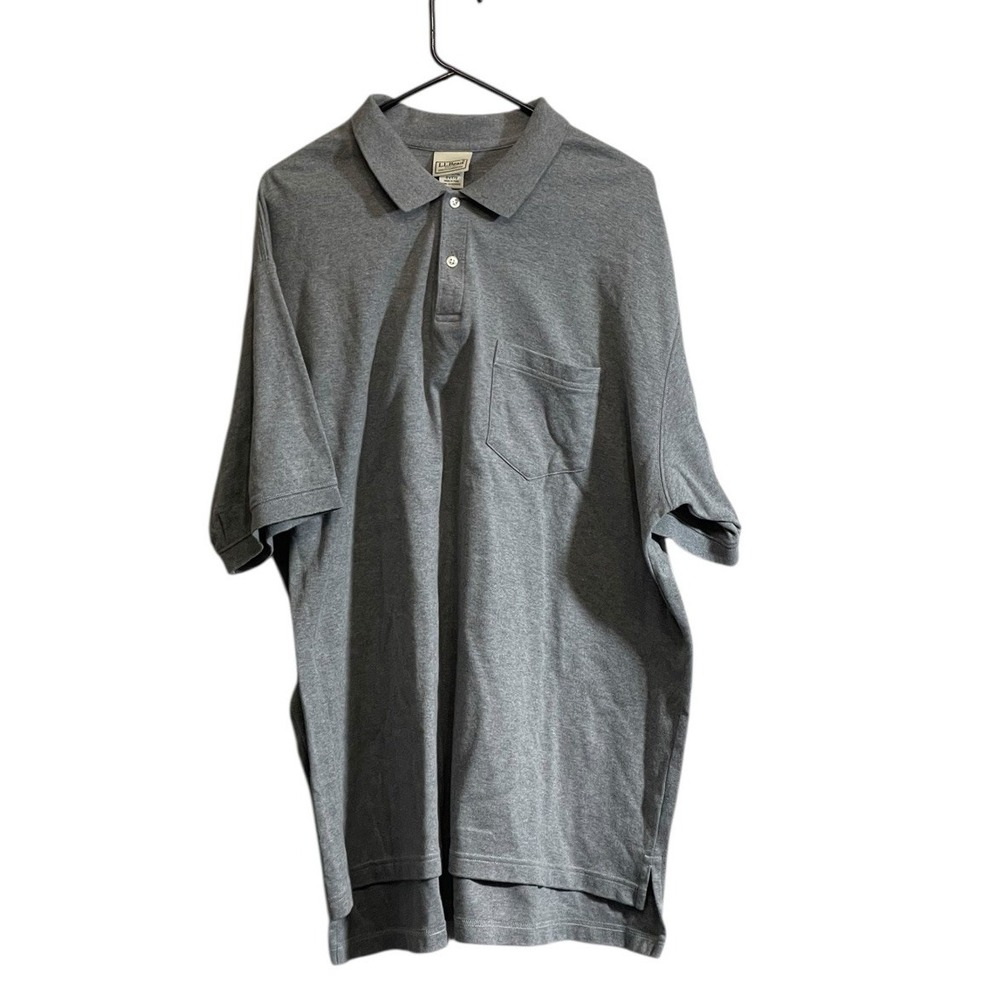 LL Bean Polo Shirt Mens 2XL Tall Gray Short Sleeve Casual Rugby Preppy EUC